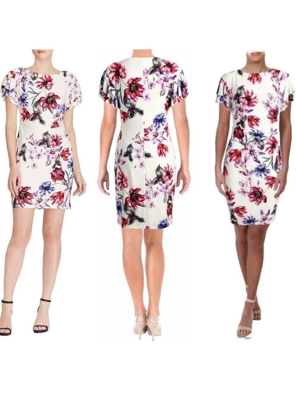 Lauren Ralph Lauren Jersey ivory multicoloured Floral flower Cocktail Dress 12